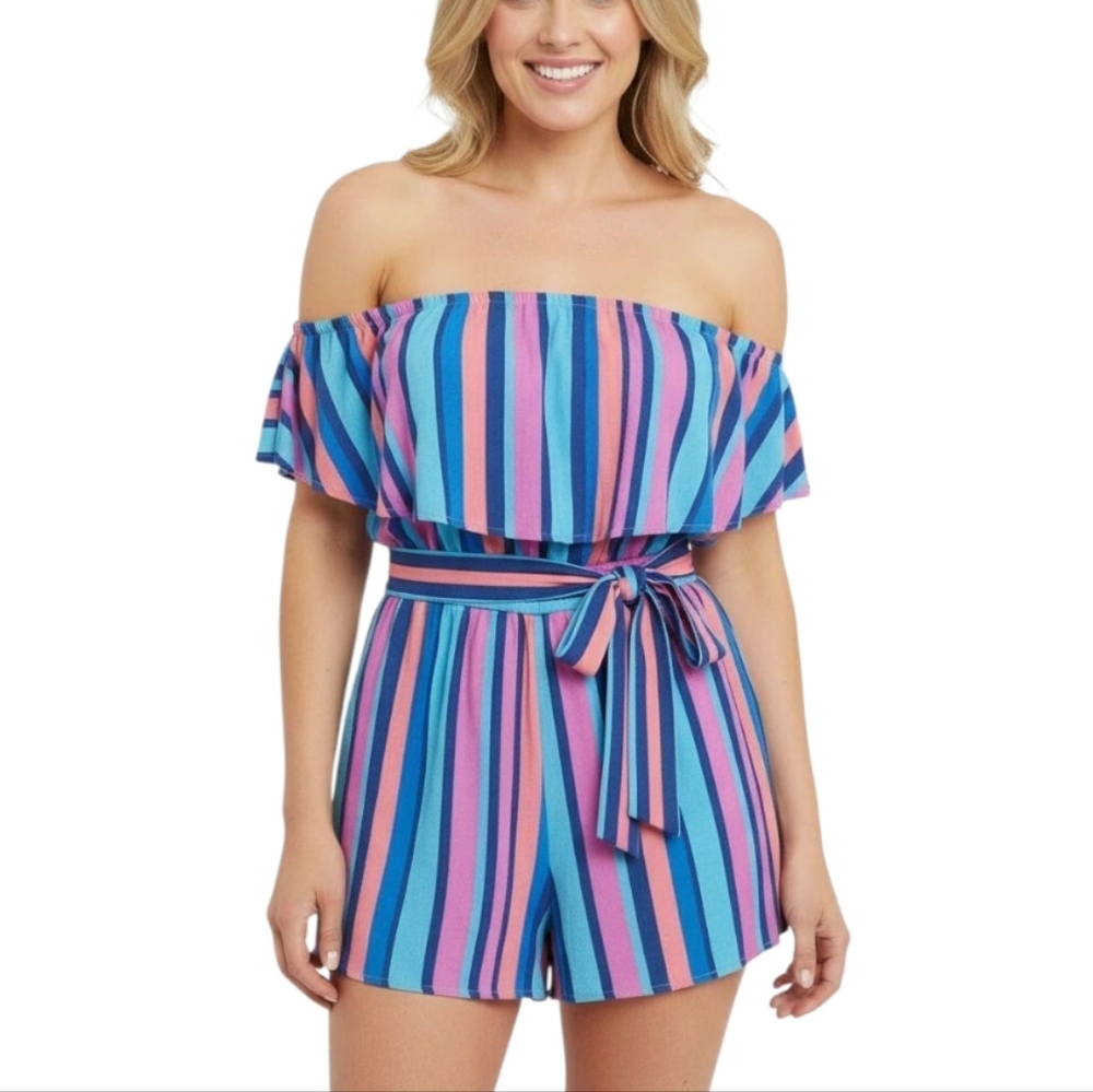 Pink Lily Striped Strapless Romper